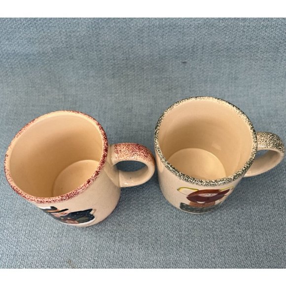 Holiday Christmas Coffee Mug 3D Snowman Angel Set / 2 Oldies Look Microwave Safe - Picture 3 of 8